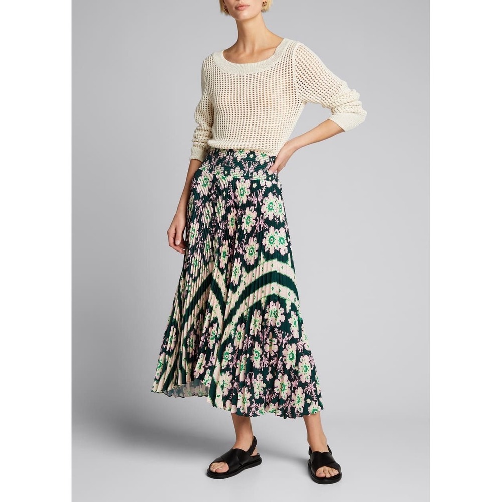A.L.C Sonali‎ Satin Pleated Skirt Size 8 Floral Black Assymetrical Hem NEW